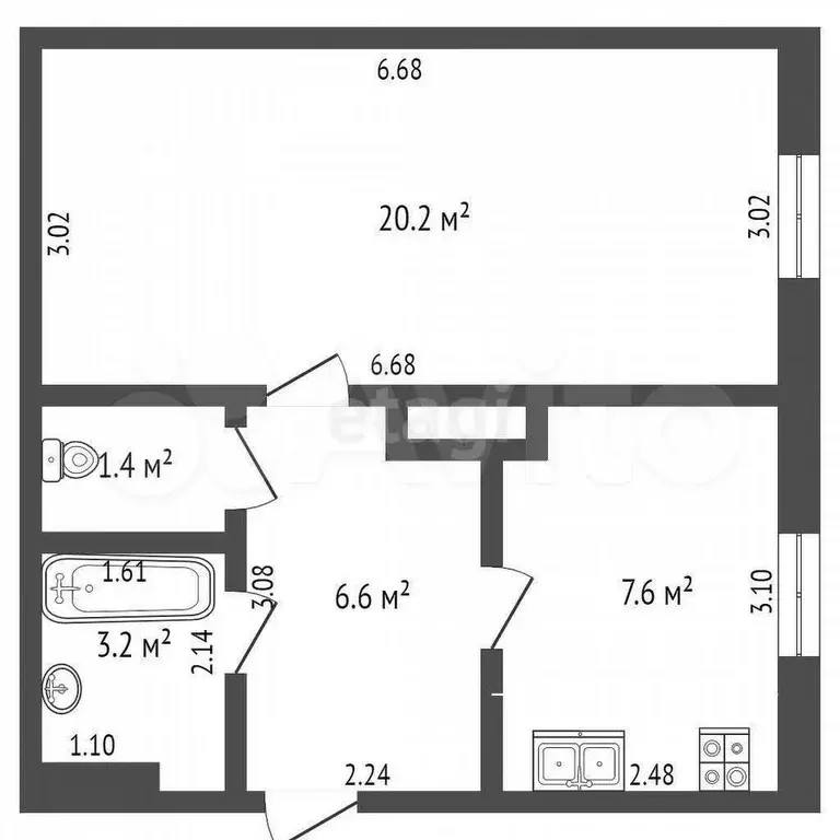 1-к. квартира, 39 м, 1/2 эт. - Фото 0