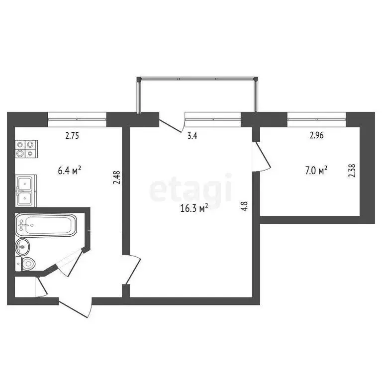 2-комнатная квартира: Томск, улица Мичурина, 55/1 (36.6 м) - Фото 0