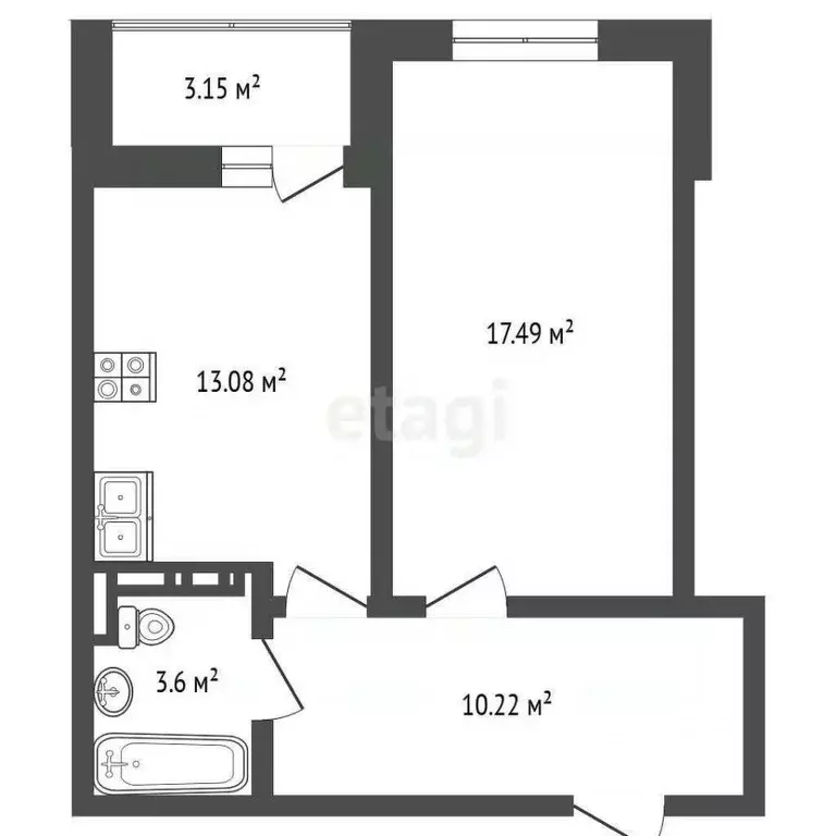 1-к кв. Ростовская область, Ростов-на-Дону Тибетская ул., 1Вс8 (47.9 ... - Фото 2