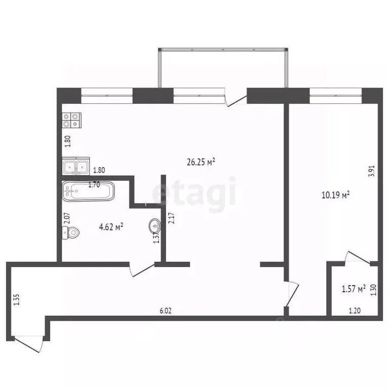 1-к кв. Тюменская область, Тюмень Мельничная ул., 3 (45.0 м) - Фото 1