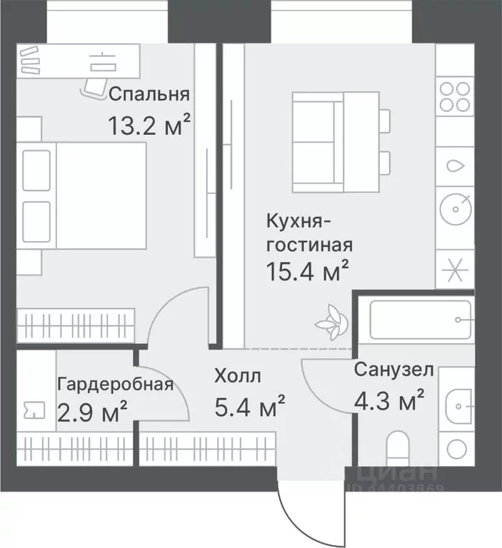 1-к кв. Тюменская область, Тюмень Кремлевская ул., 95 (41.2 м) - Фото 0