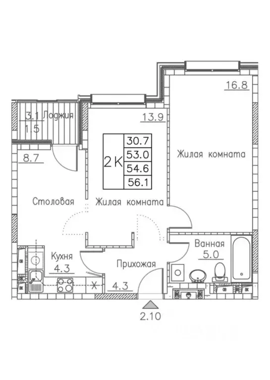 2-к кв. Приморский край, Владивосток ул. Расула Гамзатова, 7к1 (56.1 ... - Фото 0