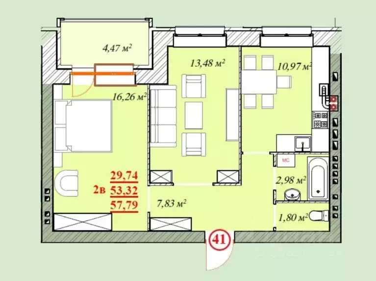 2-к кв. Ярославская область, Ярославль ул. Шевелюха, 128 (57.79 м) - Фото 0