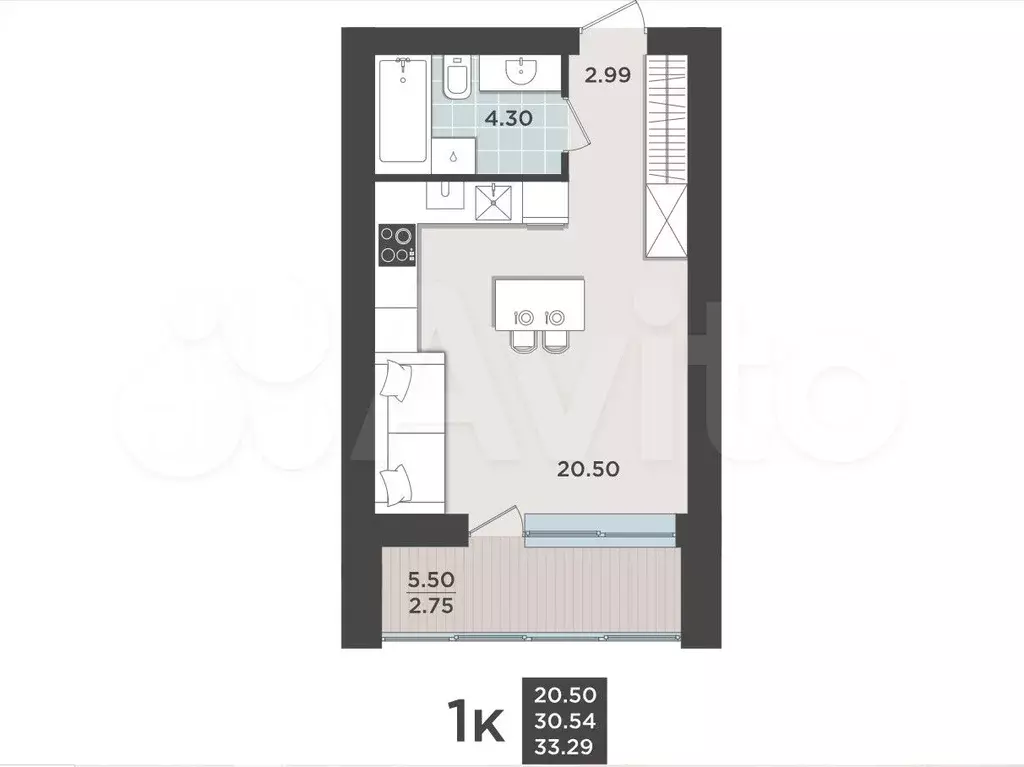 Квартира-студия, 30,5 м, 7/9 эт. - Фото 1