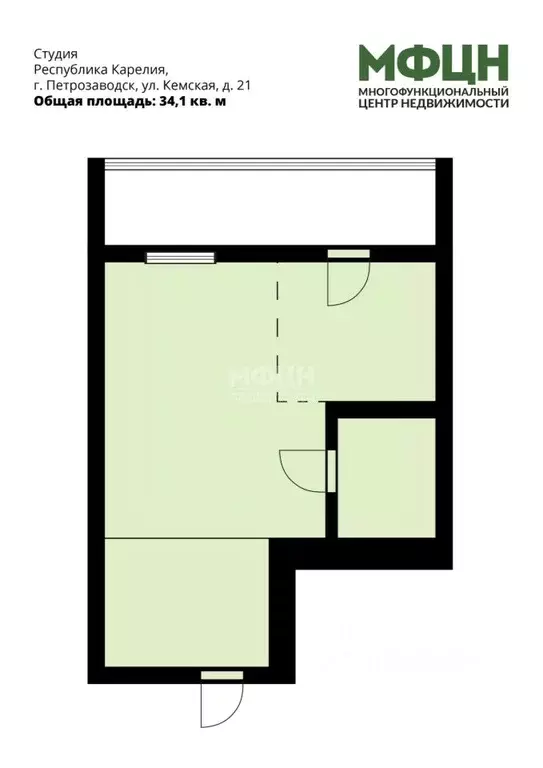 1-к кв. Карелия, Петрозаводск Кемская ул., 21 (34.1 м) - Фото 2