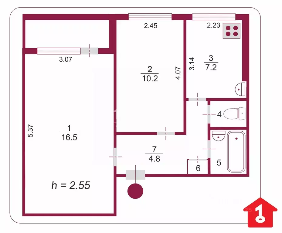 2-к кв. Омская область, Омск просп. Королева, 14 (42.0 м) - Фото 2