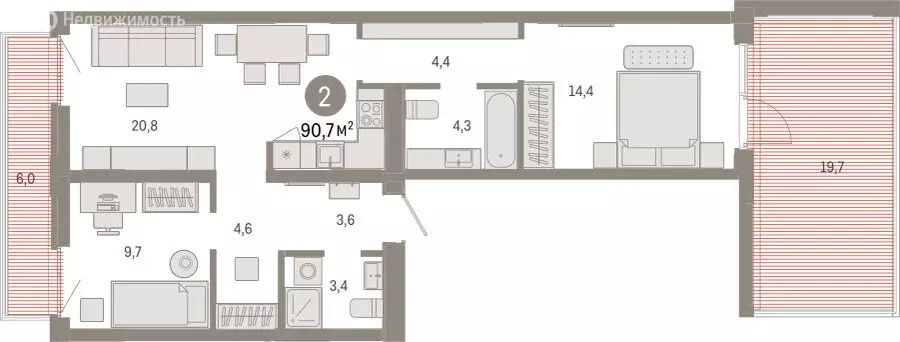 2-комнатная квартира: Тюмень, Ленинский округ (90.68 м) - Фото 1