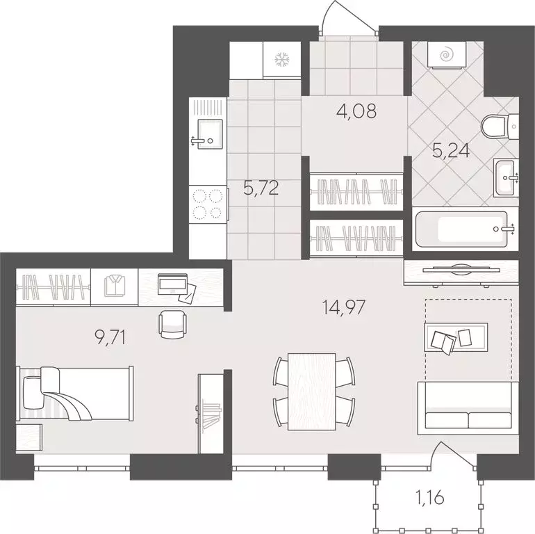 1-комнатная квартира: Тюмень, улица Геннадия Райкова, 19 (40.88 м) - Фото 1