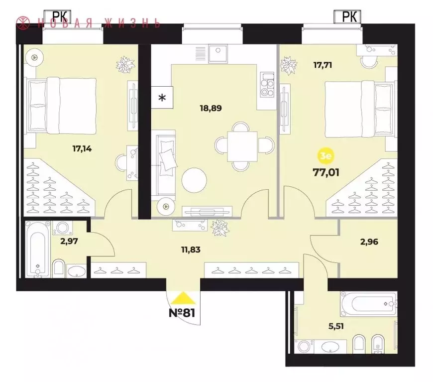 2-к кв. Самарская область, Самара ул. Гастелло, 6 (78.1 м) - Фото 1