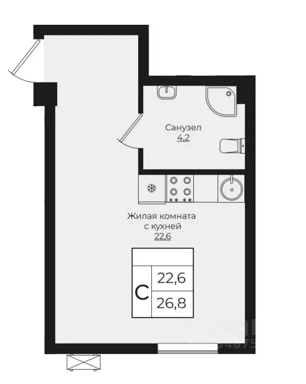 Студия Краснодарский край, Краснодар Европа-Сити жилой комплекс, ... - Фото 1
