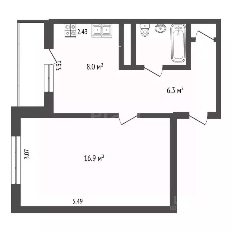1-к кв. Архангельская область, Архангельск Ленинградский просп., 360к1 ... - Фото 2