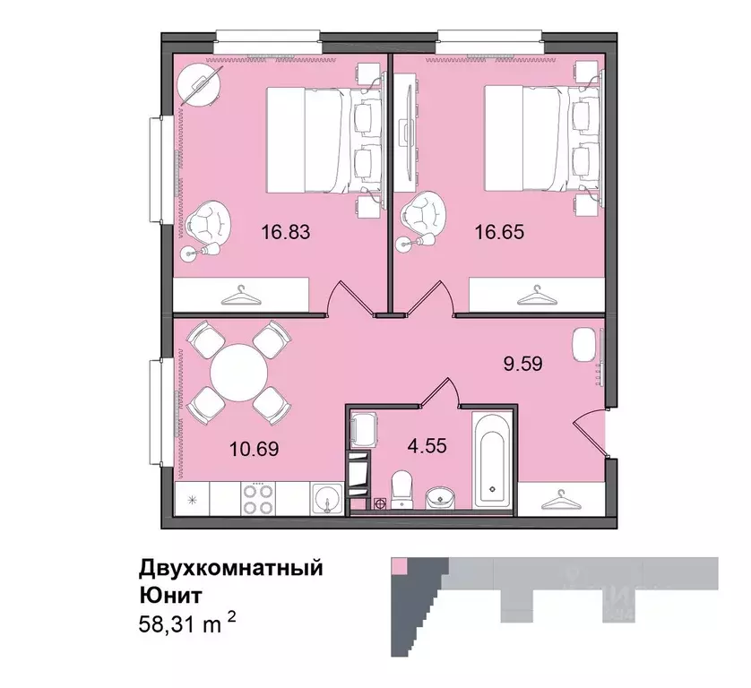 2-к кв. Санкт-Петербург Витебский просп., 99к1 (58.3 м) - Фото 0