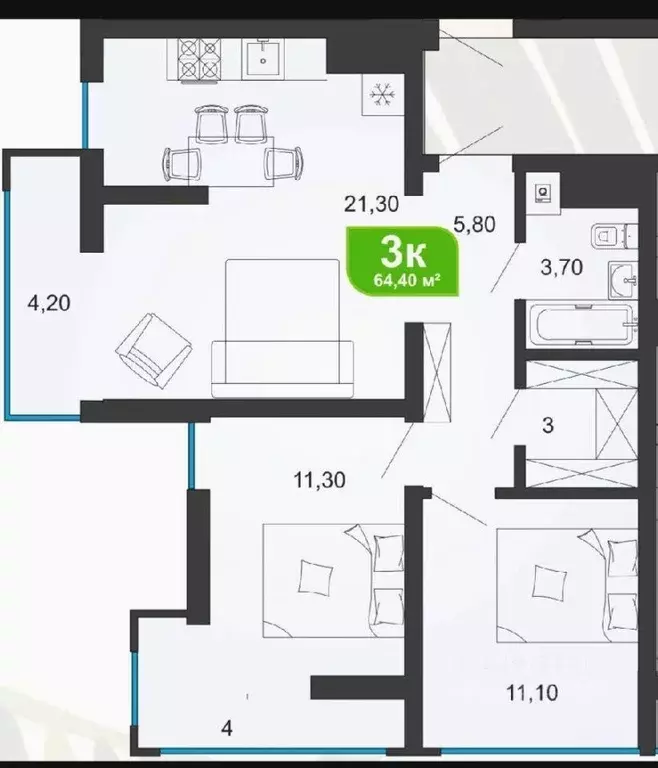 3-к кв. Краснодарский край, Сочи Бытха мкр, ул. Ясногорская, 16/8к1 ... - Фото 1