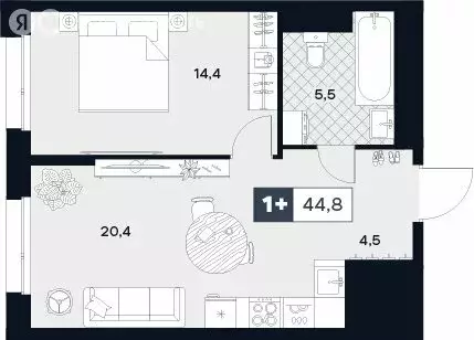 1-комнатная квартира: Москва, Лодочная улица, 27к2 (44.8 м) - Фото 0