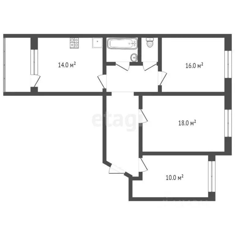 3-к кв. Тюменская область, Тюмень ул. Немцова, 50 (76.5 м) - Фото 2