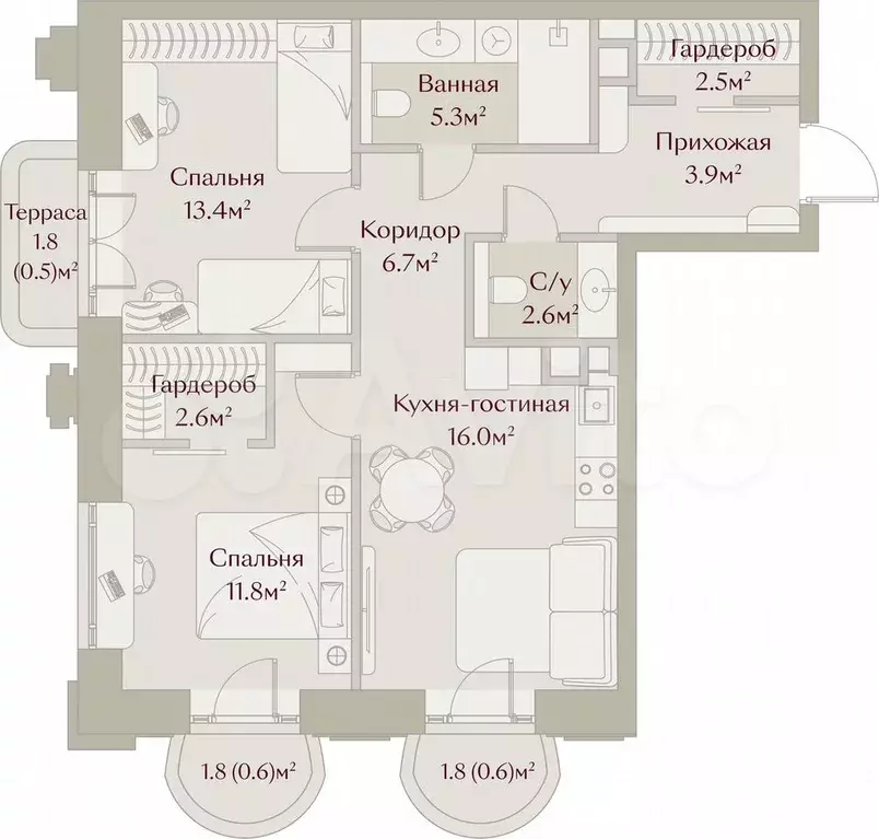 2-к. квартира, 66,2 м, 2/8 эт. - Фото 1