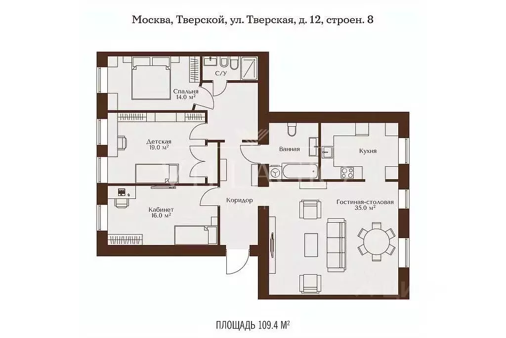 4-к кв. Москва Тверская ул., 12С8 (109.4 м) - Фото 1