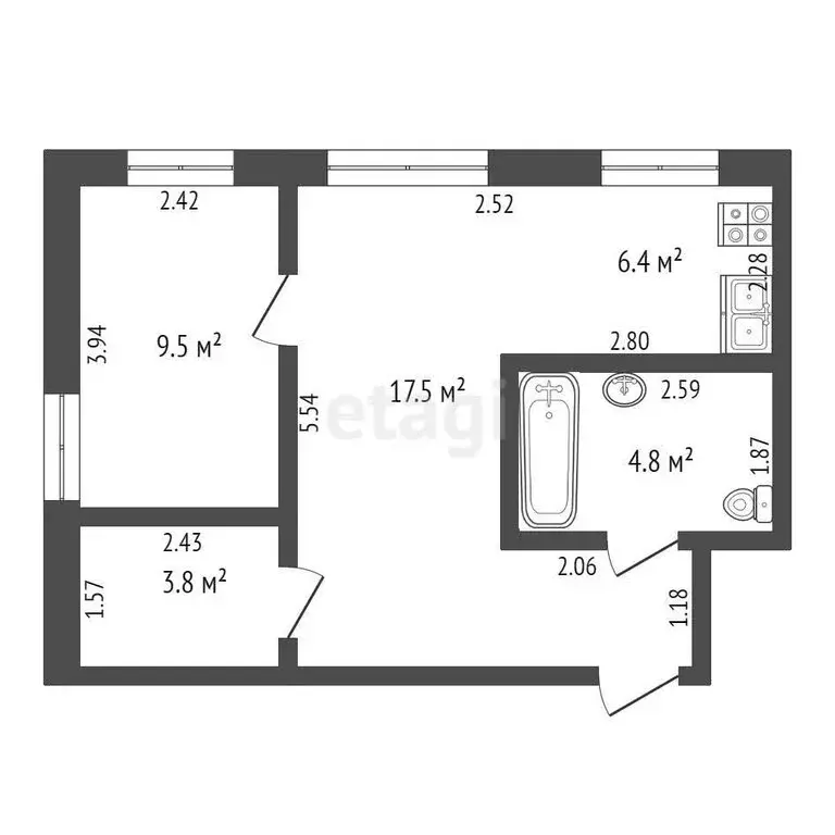 2-комнатная квартира: Чита, улица Чайковского, 23 (42 м) - Фото 0