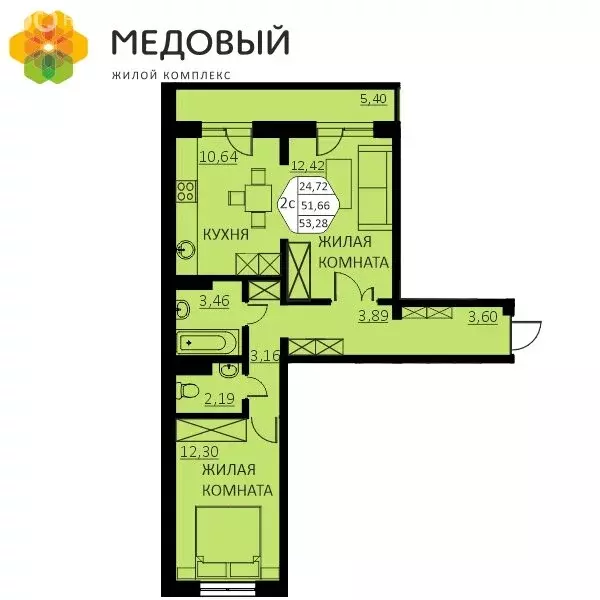 2-комнатная квартира: деревня Кондратово, улица Г.Н. Нифантова, 4А ... - Фото 0