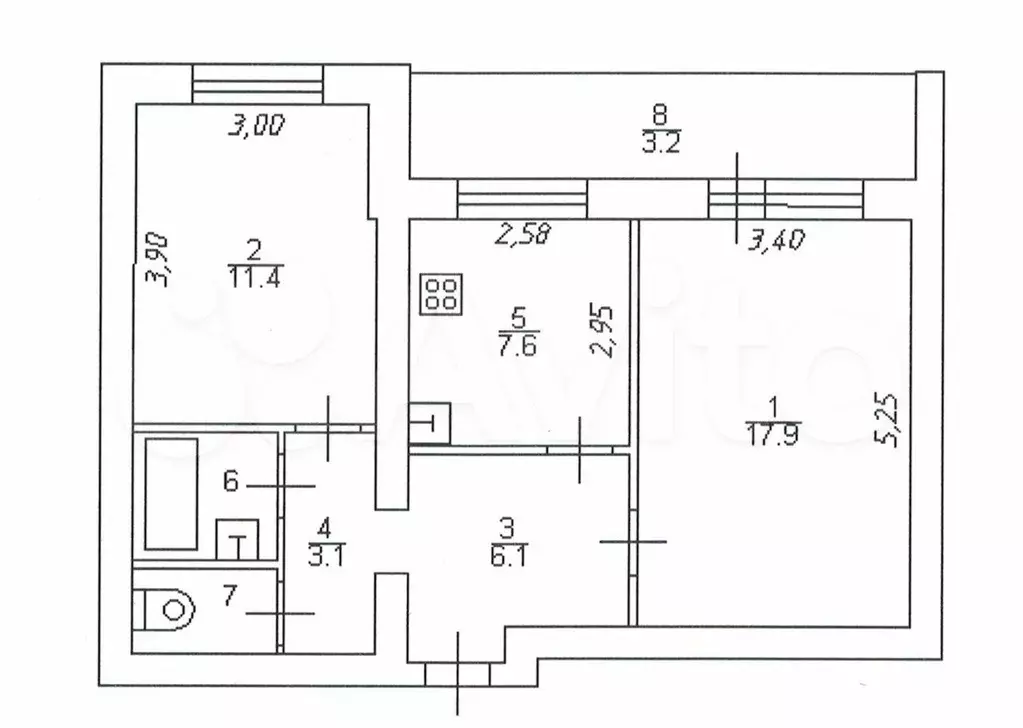 2-к. квартира, 53,4 м, 2/9 эт. - Фото 0