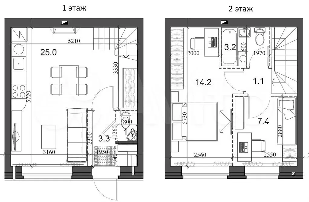 3-к. квартира, 53,6 м, 2/2 эт. - Фото 0