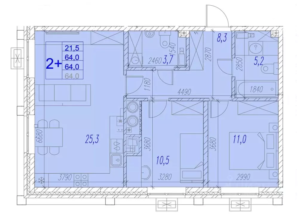 2-к кв. Астраханская область, Астрахань ул. Трофимова (64.0 м) - Фото 1