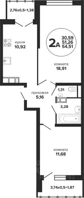 2-к кв. Краснодарский край, Краснодар Российская ул., 257/7 (54.51 м) - Фото 0