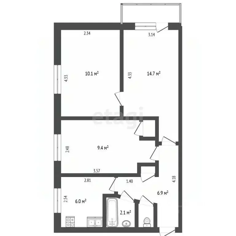 3-к кв. Кемеровская область, Кемерово Рекордная ул., 29А (51.2 м) - Фото 1