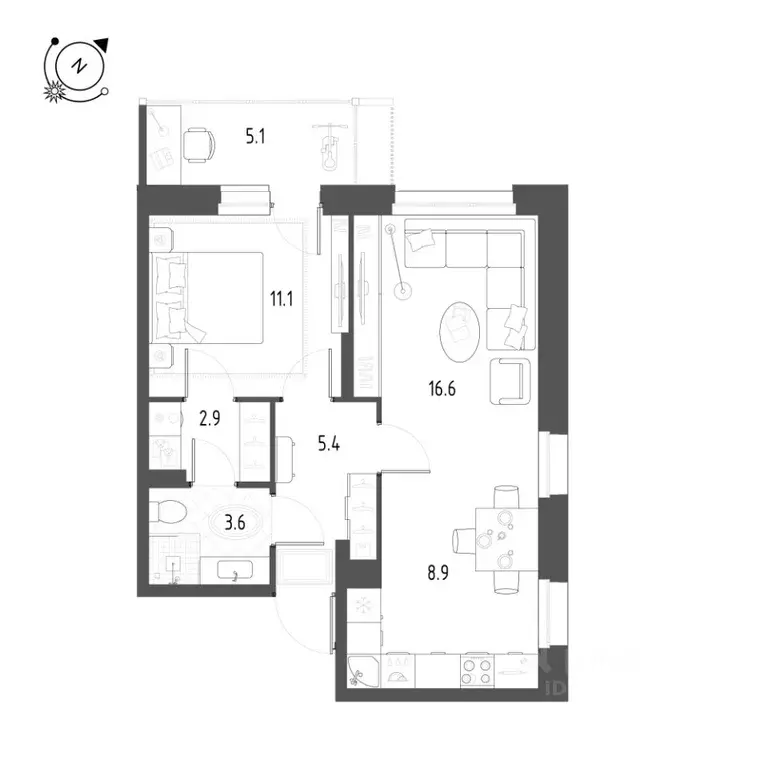 2-к кв. Тюменская область, Тюмень Профсоюзная ул., 53 (50.0 м) - Фото 0