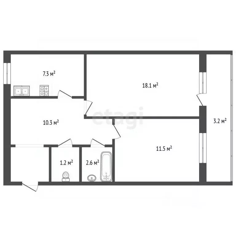2-к кв. Башкортостан, Стерлитамак Социалистическая ул., 32 (51.0 м) - Фото 2