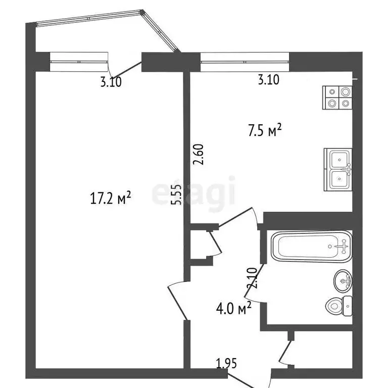 1-комнатная квартира: Орёл, улица Максима Горького, 60 (33 м) - Фото 1