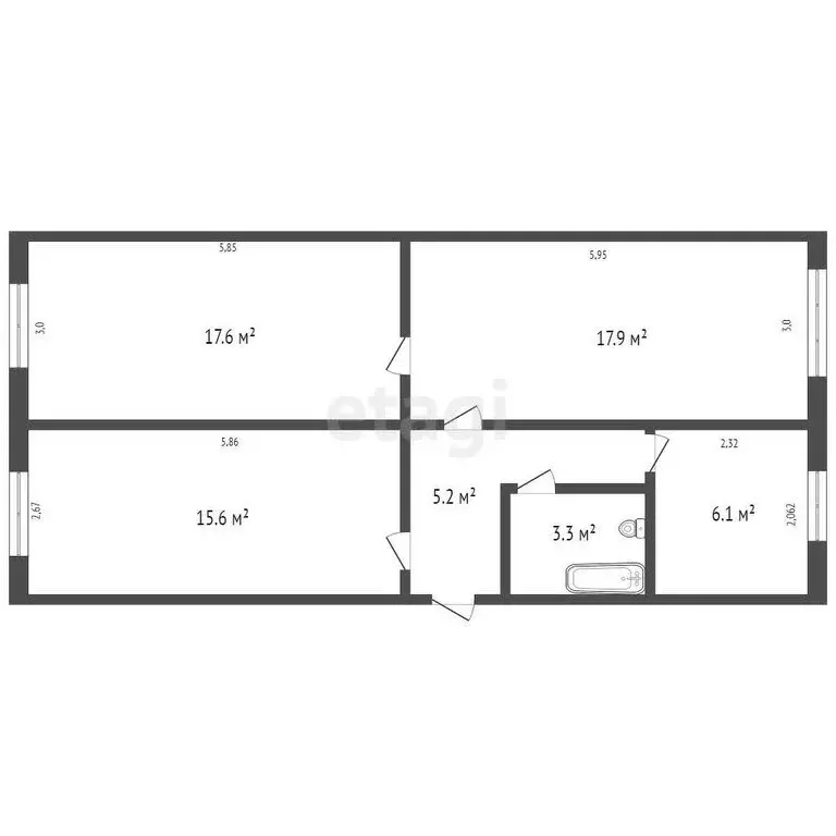 3-комнатная квартира: Киселёвск, улица Багратиона, 1 (65 м) - Фото 0