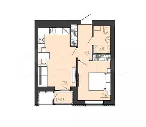 1-к. квартира, 39,9 м, 7/8 эт. - Фото 1
