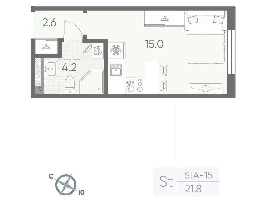 квартира-студия, 21.8 м - Фото 0