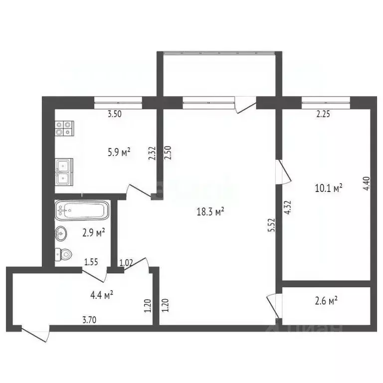 2-к кв. Ульяновская область, Ульяновск ул. Ефремова, 13 (45.6 м) - Фото 1