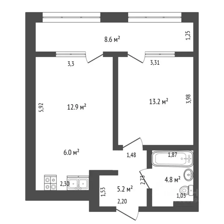 1-к кв. Тюменская область, Тюмень ул. Евгения Войнова, 7 (50.6 м) - Фото 0