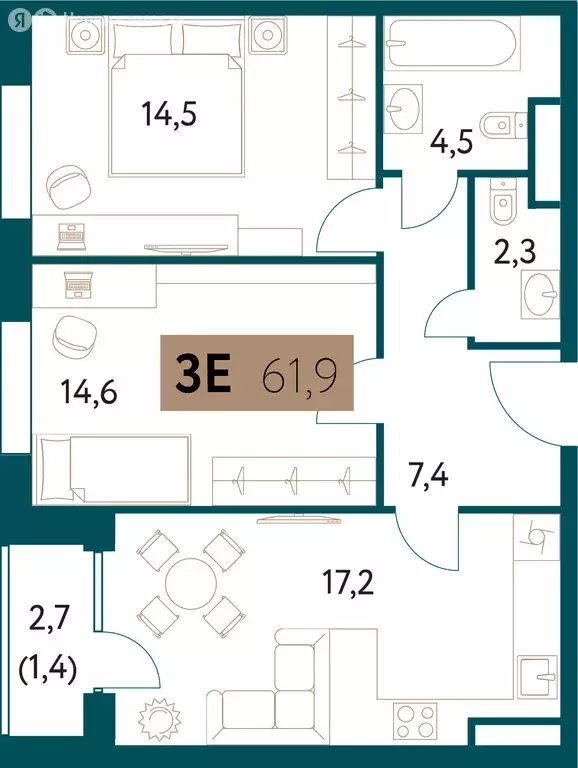 3-комнатная квартира: Москва, Винницкая улица, 8к4 (61.5 м) - Фото 0