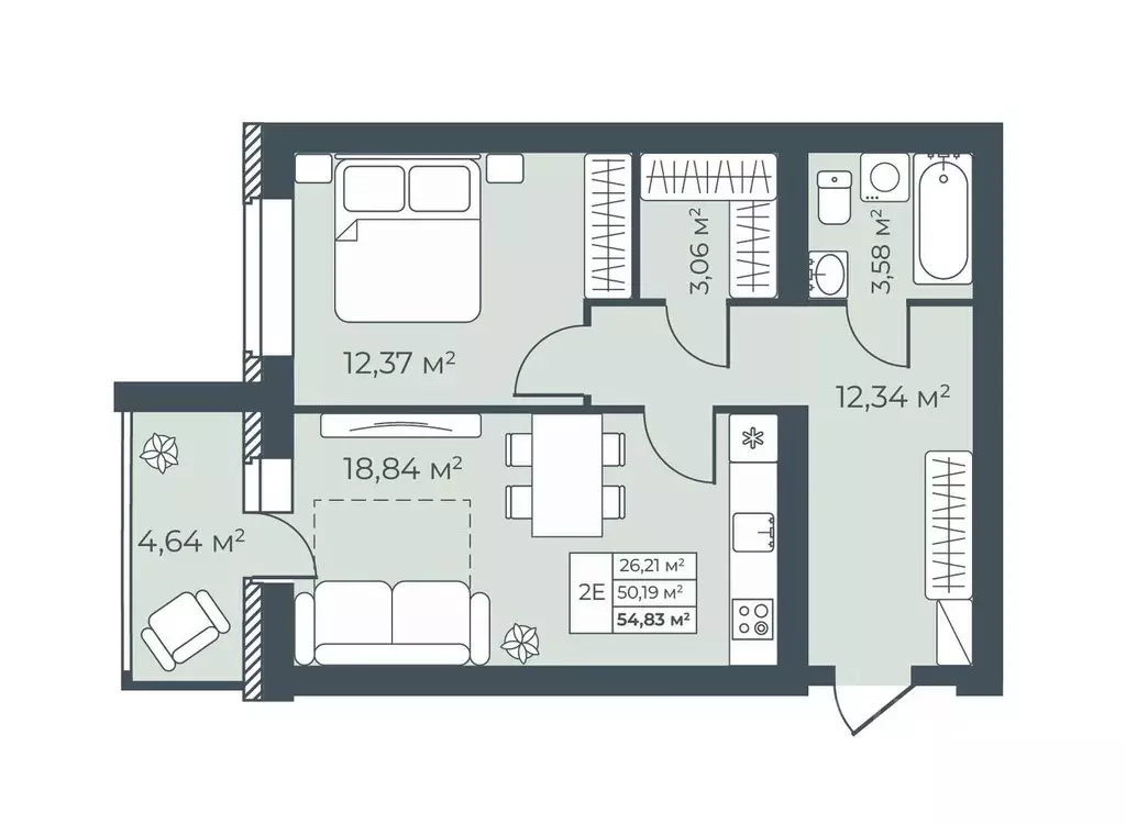 2-к кв. Тульская область, Узловая  (54.83 м) - Фото 1