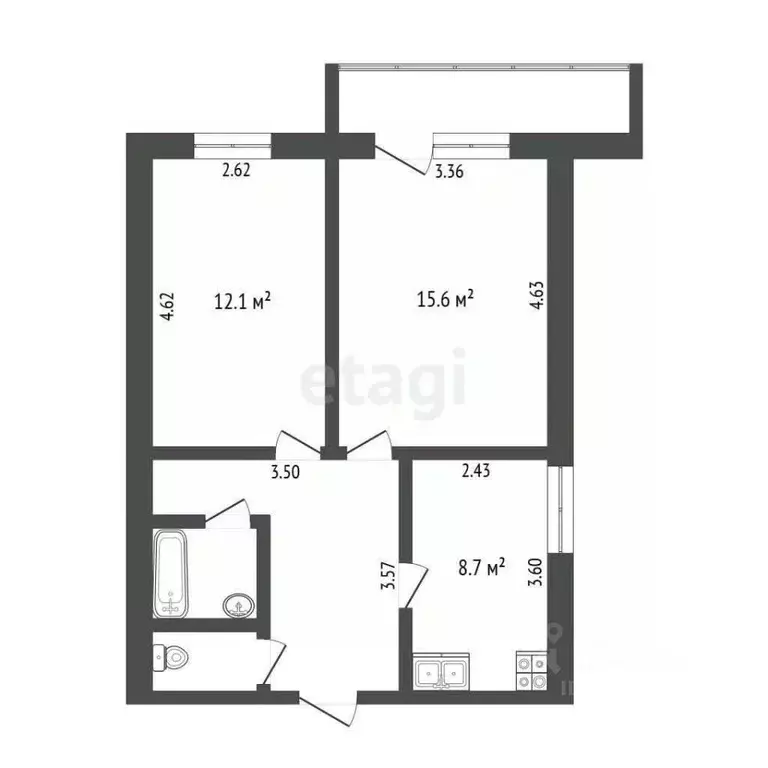 2-к кв. Тюменская область, Тюмень Ямская ул., 71А (48.3 м) - Фото 2