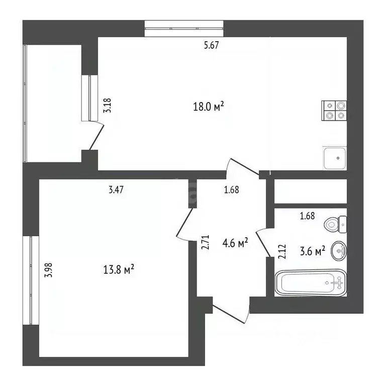1-к кв. Тюменская область, Тюмень ул. Тальниковая, 3 (40.0 м) - Фото 2