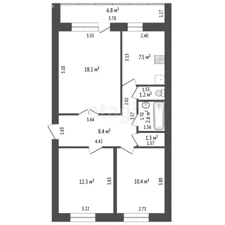 3-комнатная квартира: Стерлитамак, улица Худайбердина, 69 (62 м) - Фото 1
