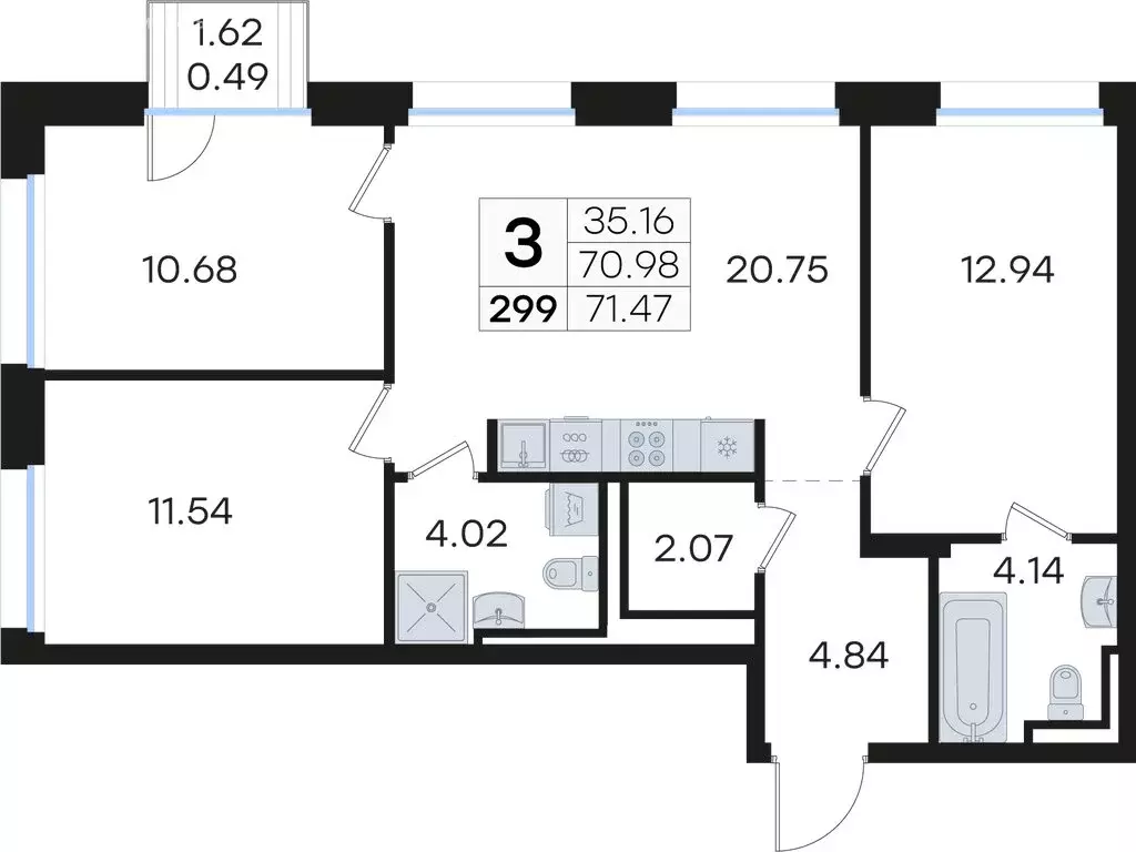 3-комнатная квартира: Нижний Новгород, Нижегородский район (71.47 м) - Фото 0
