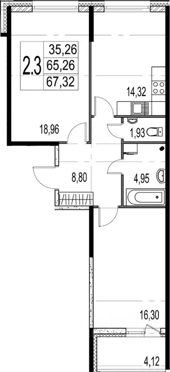 2-к кв. Санкт-Петербург ул. Александра Матросова, 3 (65.74 м) - Фото 0