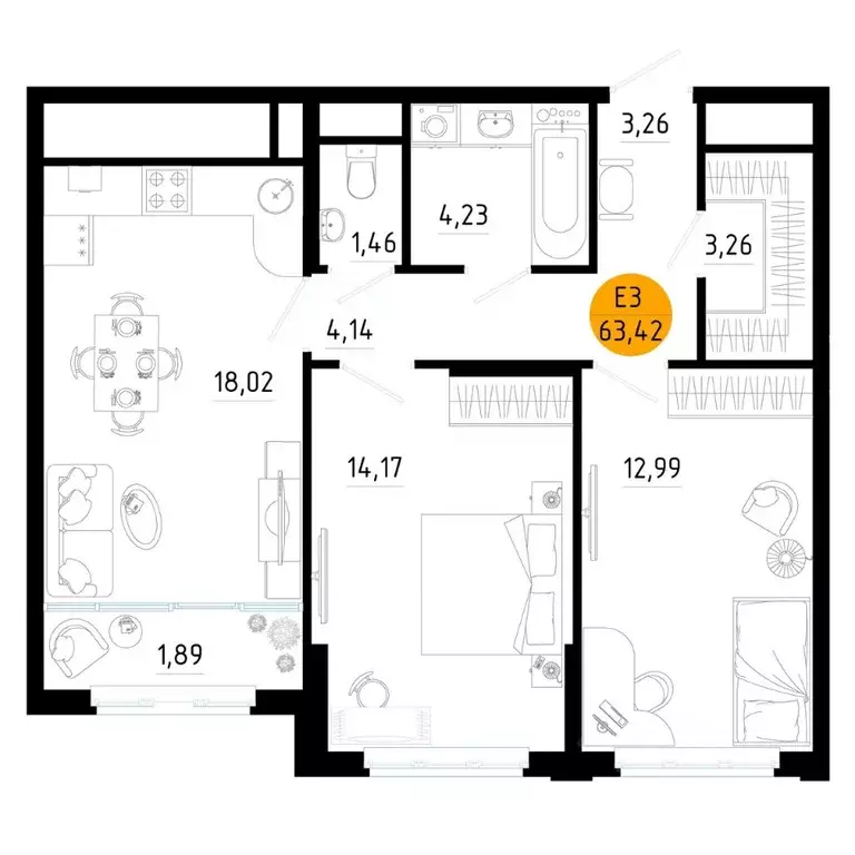 2-к кв. Рязанская область, Рязань ул. Земнухова (63.42 м) - Фото 1