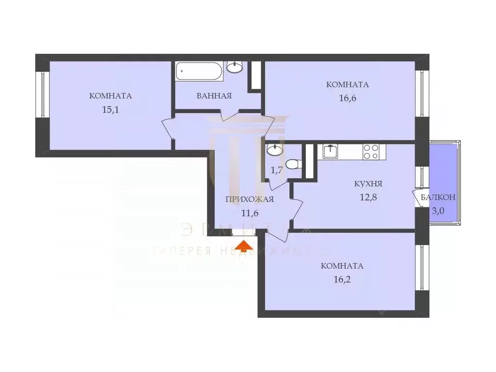 3-к кв. Санкт-Петербург пос. Шушары, Ленсоветовский тер., 23 (78.7 м) - Фото 2