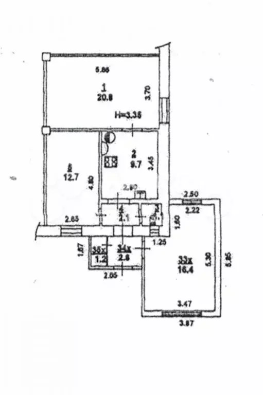 2-к. квартира, 66,6 м, 1/1 эт. - Фото 0