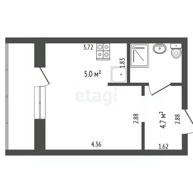 Студия Тюменская область, Тюмень ул. Тимофея Чаркова, 79к3 (28.3 м) - Фото 2