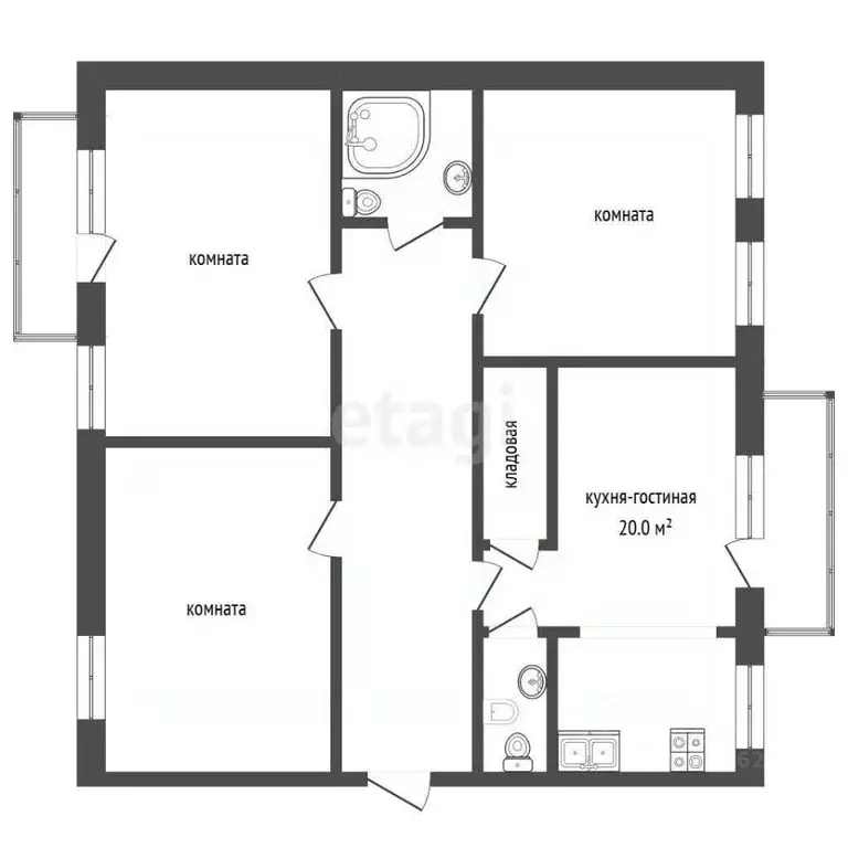 3-к кв. Челябинская область, Челябинск Комсомольский просп., 66А ... - Фото 2