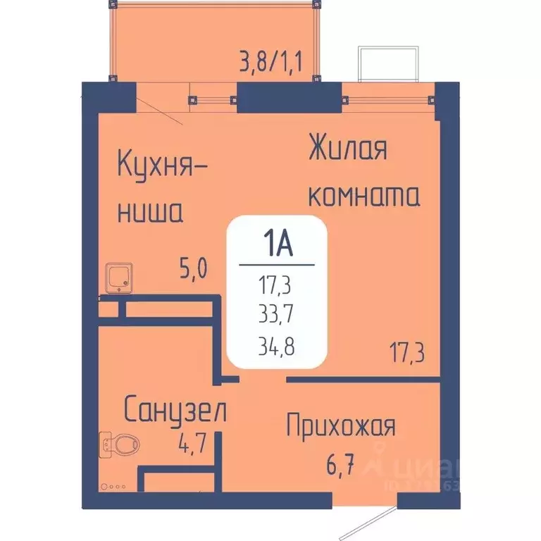 Студия Красноярский край, Красноярск Свободный просп. (34.8 м) - Фото 0
