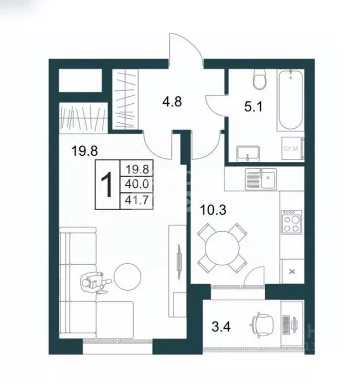 1-к кв. Липецкая область, Липецк Минская ул. (41.7 м) - Фото 2